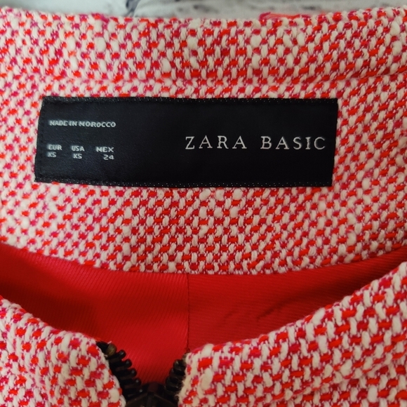 Zara Tweed Zip Blazer Jacket Pink Orange Size XS - Picture 2 of 5
